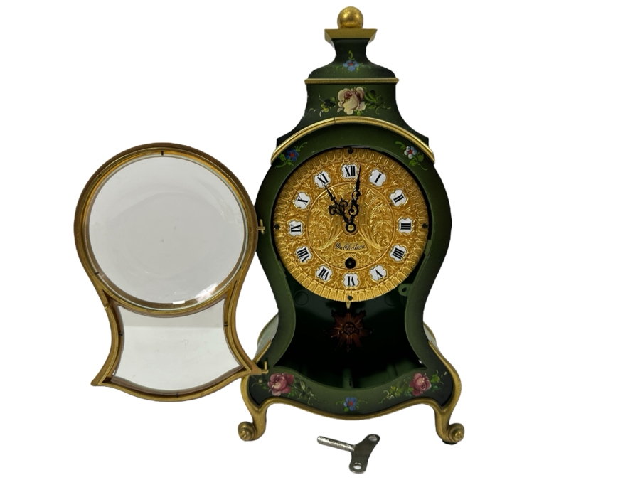 Vintage Hand Painted Du Chateau SSS Fabrik Marke Mantle Clock With Key Working 6.5'W x 3.25'D X 12'H [Photo 2]
