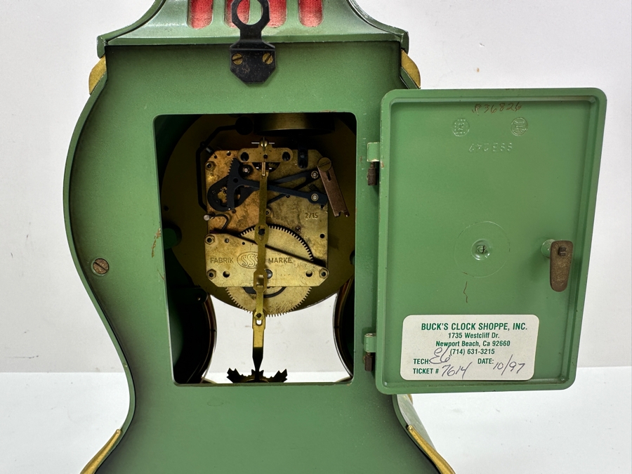 Vintage Hand Painted Du Chateau SSS Fabrik Marke Mantle Clock With Key Working 6.5'W x 3.25'D X 12'H [Photo 11]