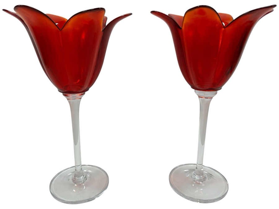Set of (2) Glass Tulip Vases 12' H