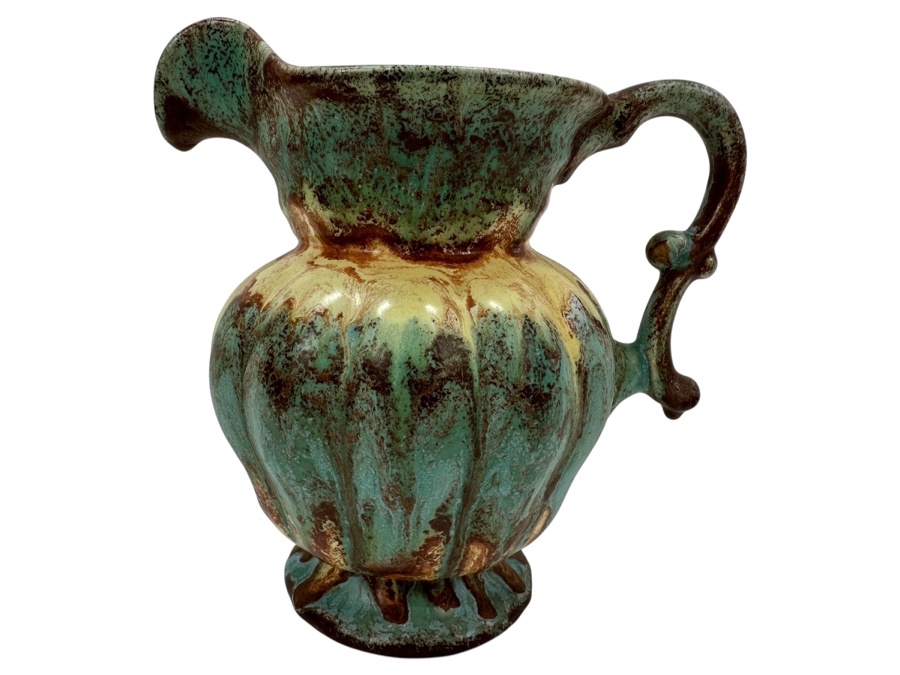 Vintage Belgium Hand Painted Glazed Pitcher 7.5'H