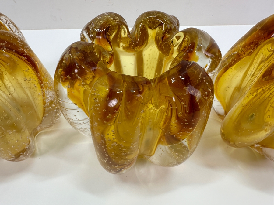 Set of (3) Mouth Blown Amber Colored Glass Votives 5'H [Photo 2]