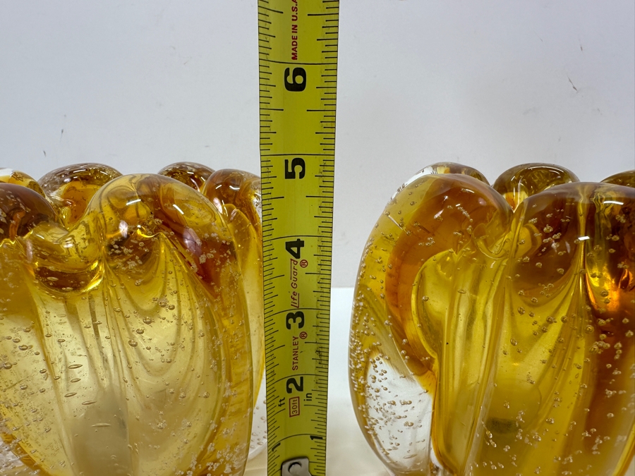 Set of (3) Mouth Blown Amber Colored Glass Votives 5'H [Photo 5]