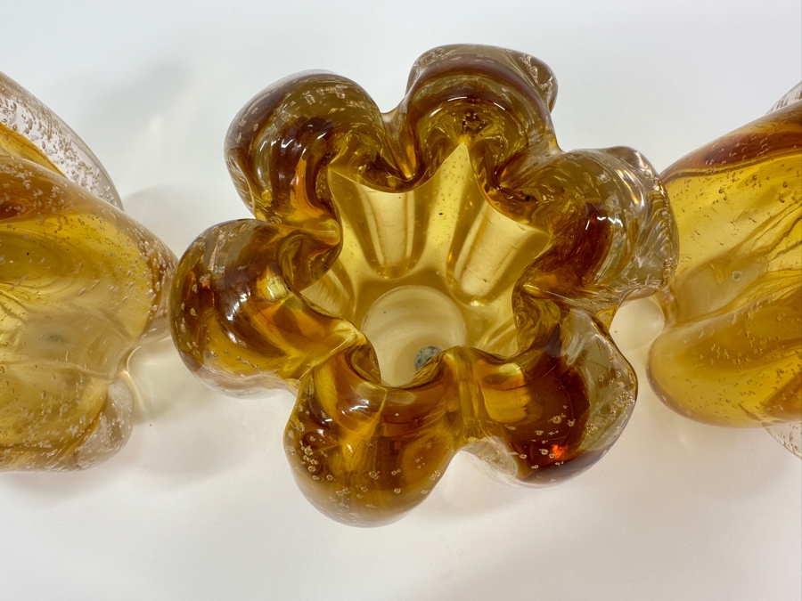Set of (3) Mouth Blown Amber Colored Glass Votives 5'H [Photo 4]