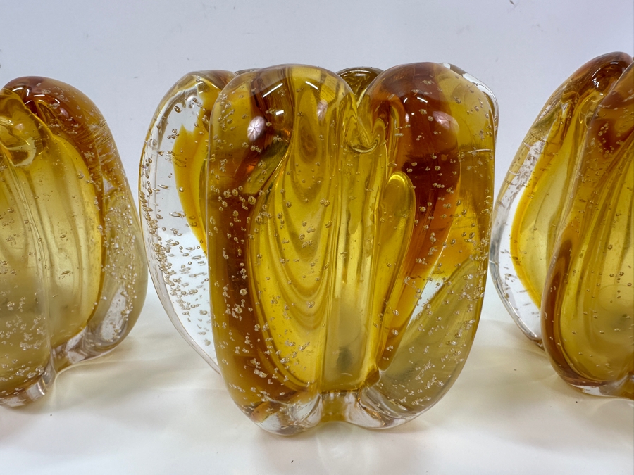 Set of (3) Mouth Blown Amber Colored Glass Votives 5'H [Photo 3]