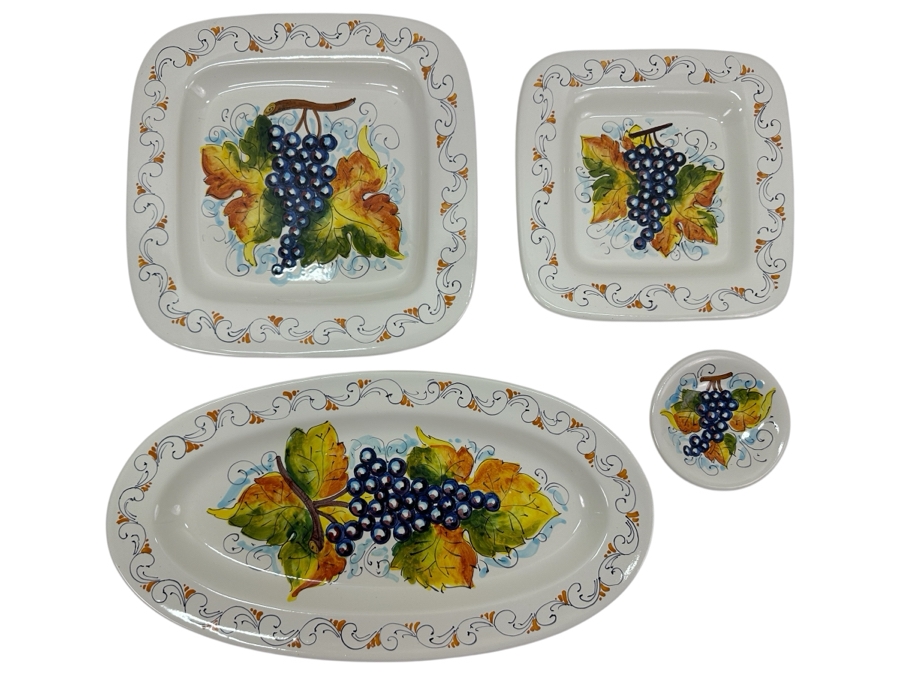 Set of (4) Chironi Casartonio Hand Painted Italian Plates & Oval Platter 16.5' W