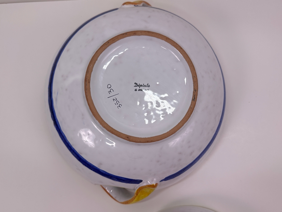 Pair Of Hand Painted Italian Bowls With Handles  13' W & 8.5' W [Photo 5]