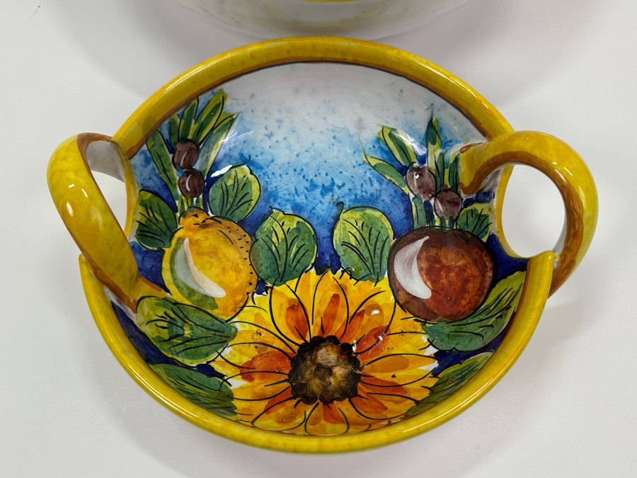Pair Of Hand Painted Italian Bowls With Handles  13' W & 8.5' W [Photo 4]