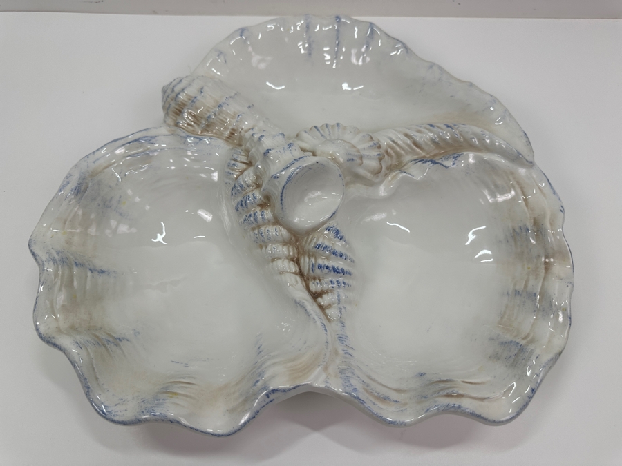 White Ceramic Seashell Divided Serving Dish By Intrada Made In Italy 14.5' W [Photo 2]