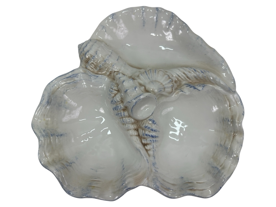 White Ceramic Seashell Divided Serving Dish By Intrada Made In Italy 14.5' W