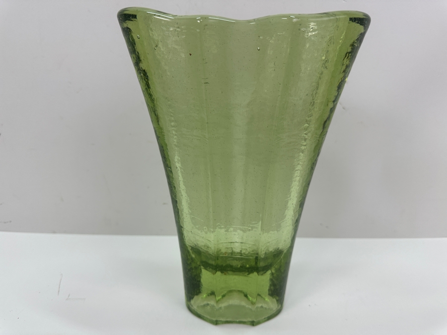 Vintage Signed Fire & Light Green Vase 9.5' H [Photo 3]