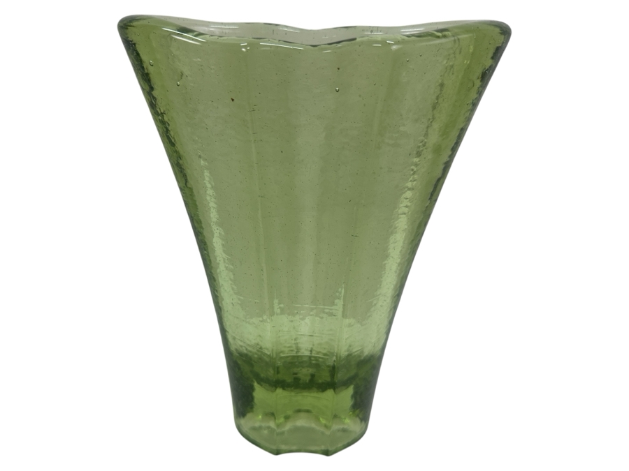 Vintage Signed Fire & Light Green Vase 9.5' H