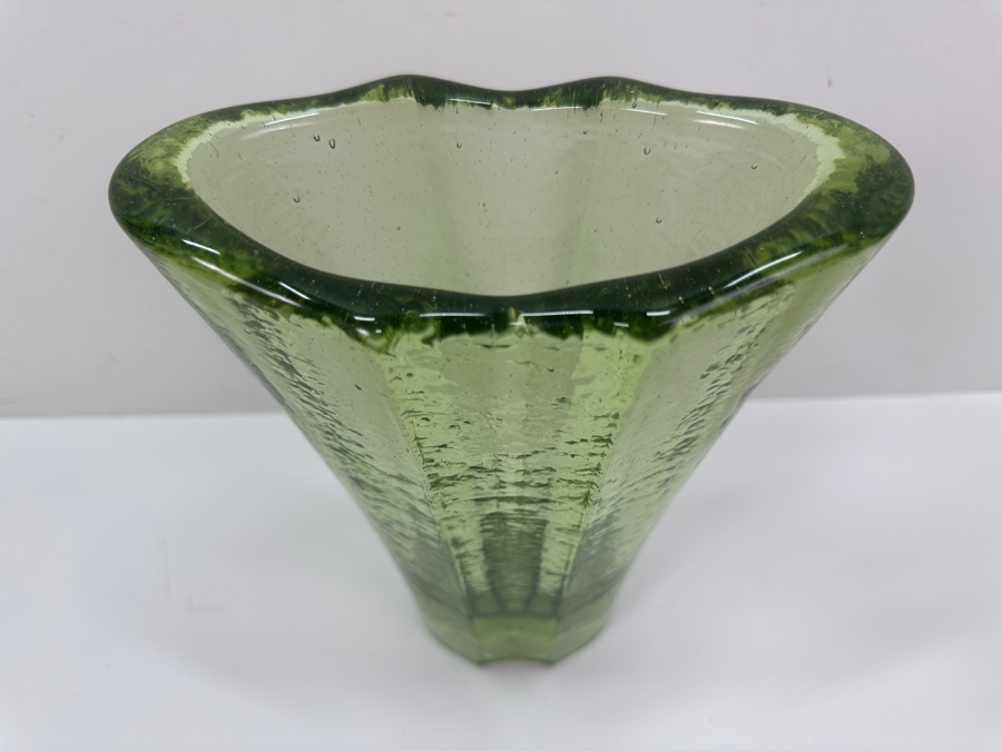 Vintage Signed Fire & Light Green Vase 9.5' H [Photo 4]