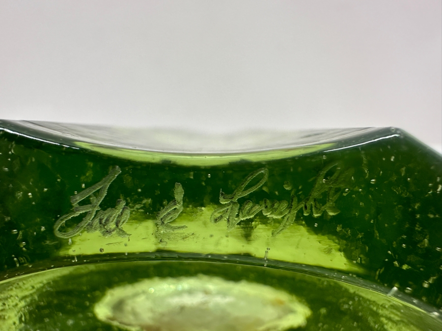 Vintage Signed Fire & Light Green Vase 9.5' H [Photo 6]