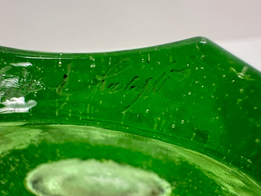 Vintage Signed Fire & Light Green Vase 9.5' H [Photo 7]