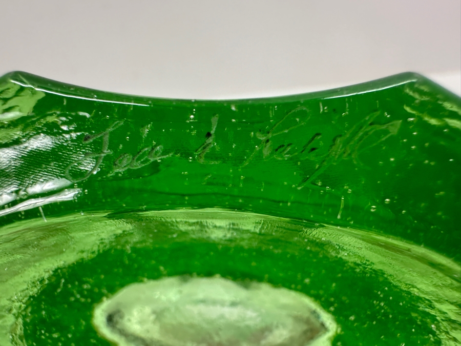 Vintage Signed Fire & Light Green Vase 9.5' H [Photo 5]