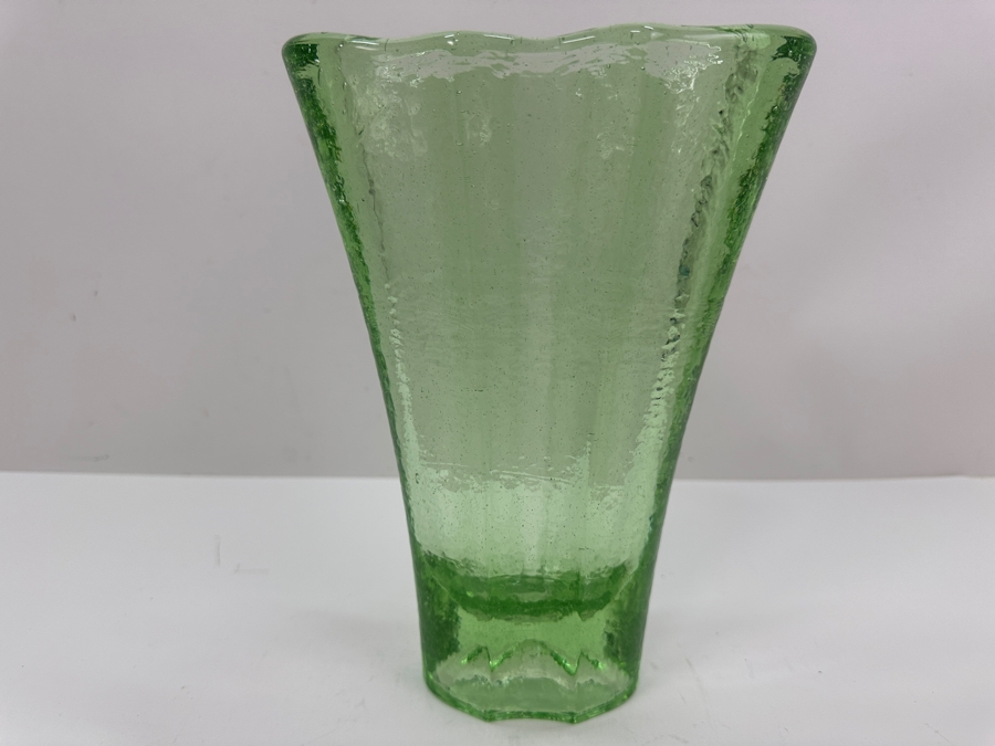 Vintage Signed Fire & Light Green Vase 9.5' H [Photo 2]