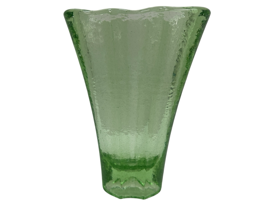 Vintage Signed Fire & Light Green Vase 9.5' H
