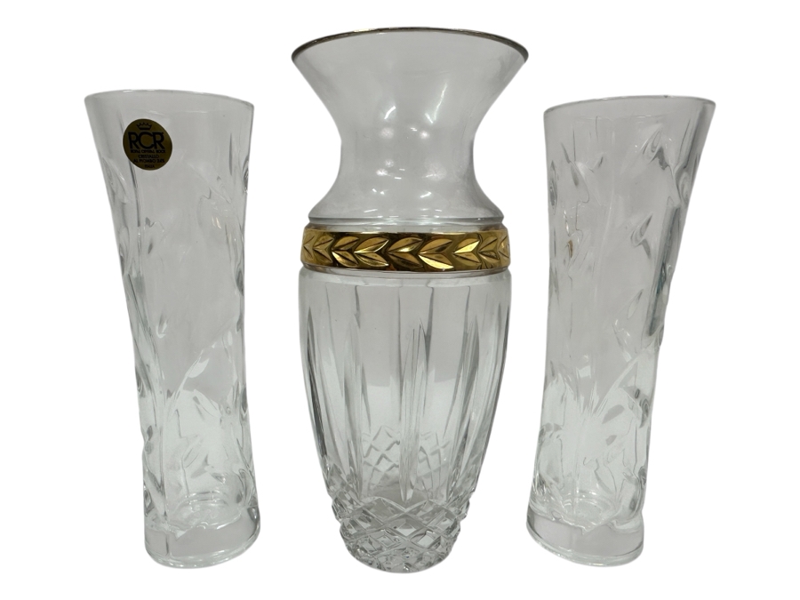 Lenox Majestic Vase 8' H and Set of 2 Royal Crystal Rock Vases 7.5' H