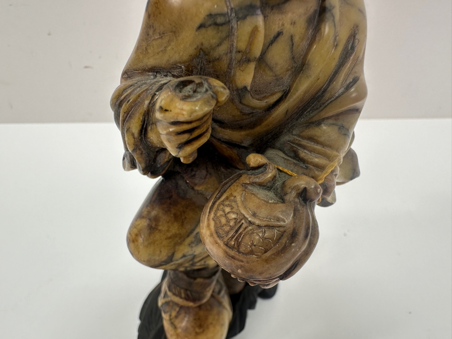 Vintage Signed Carved Stone Japanese Figurine On Wooden Base [Photo 6]