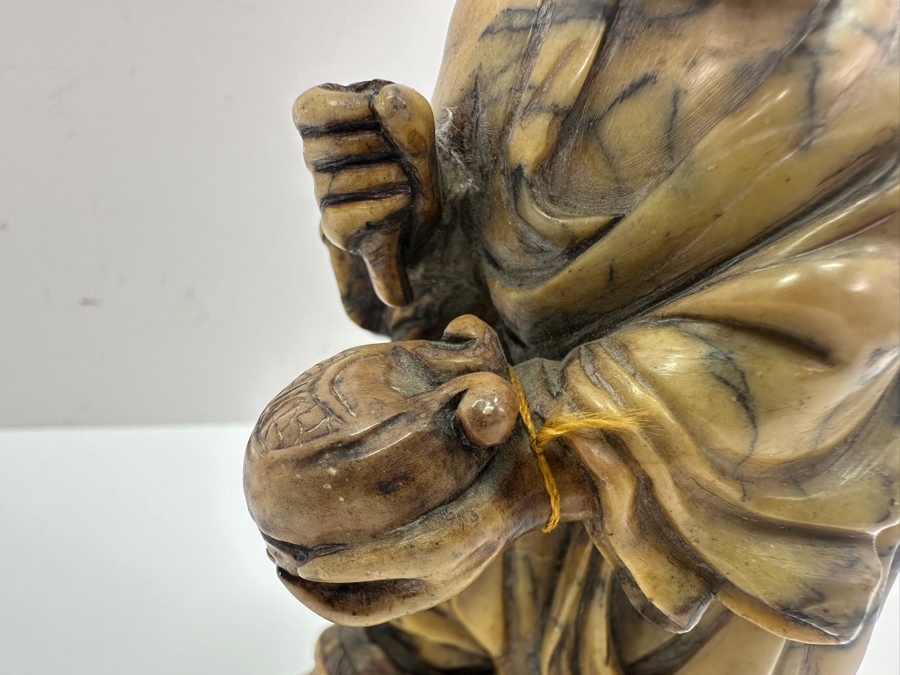 Vintage Signed Carved Stone Japanese Figurine On Wooden Base [Photo 5]