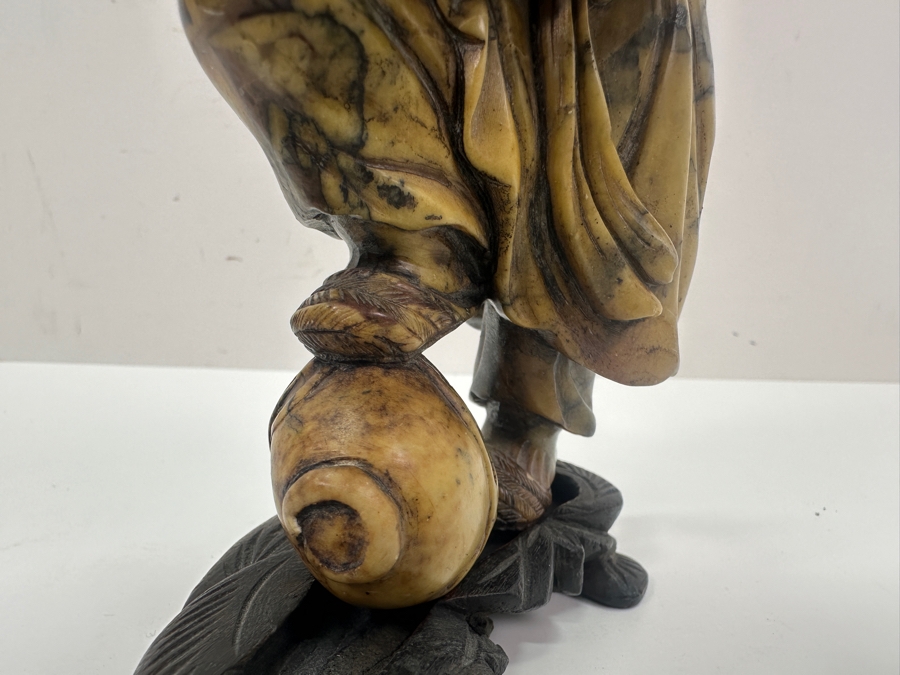 Vintage Signed Carved Stone Japanese Figurine On Wooden Base [Photo 7]
