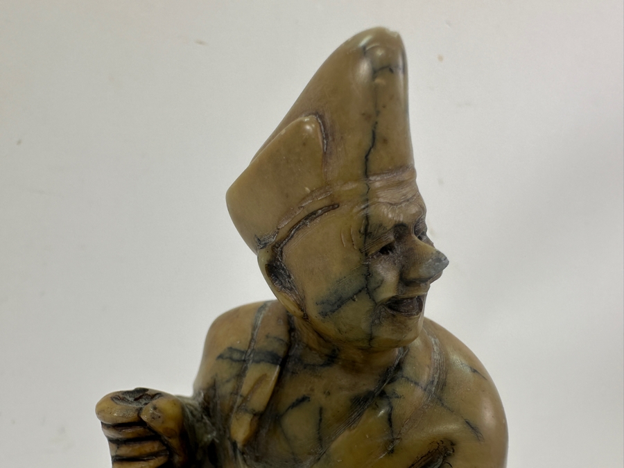 Vintage Signed Carved Stone Japanese Figurine On Wooden Base [Photo 4]