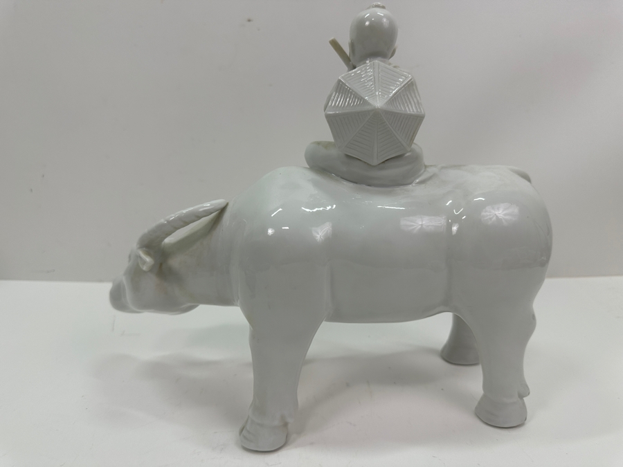 Vintage Chinese White Porcelain Boy on Water Buffalo Figurine 12'W x 5'D X 10'H [Photo 5]