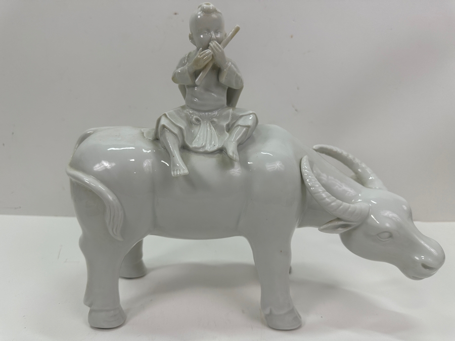 Vintage Chinese White Porcelain Boy on Water Buffalo Figurine 12'W x 5'D X 10'H [Photo 2]