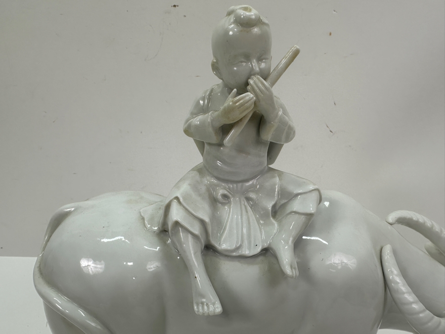 Vintage Chinese White Porcelain Boy on Water Buffalo Figurine 12'W x 5'D X 10'H [Photo 3]