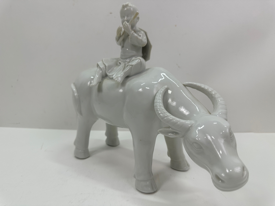 Vintage Chinese White Porcelain Boy on Water Buffalo Figurine 12'W x 5'D X 10'H [Photo 4]