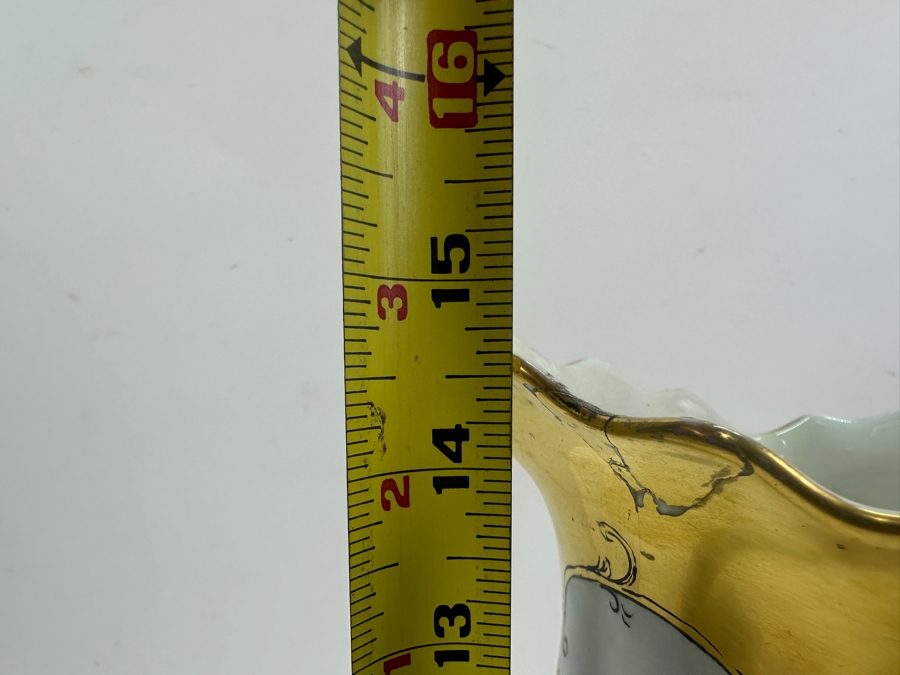 Antique French Jean Pouyat Ruffled Water Pitcher With Dragon Handle 14.5' H See Photos For Repair In Rim Goes with Mugs Item #67632 [Photo 11]