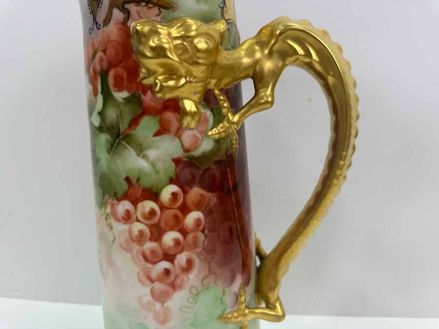 Antique French Jean Pouyat Ruffled Water Pitcher With Dragon Handle 14.5' H See Photos For Repair In Rim Goes with Mugs Item #67632 [Photo 3]
