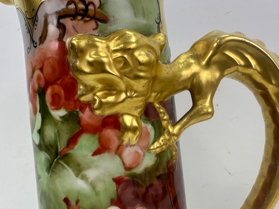 Antique French Jean Pouyat Ruffled Water Pitcher With Dragon Handle 14.5' H See Photos For Repair In Rim Goes with Mugs Item #67632 [Photo 4]