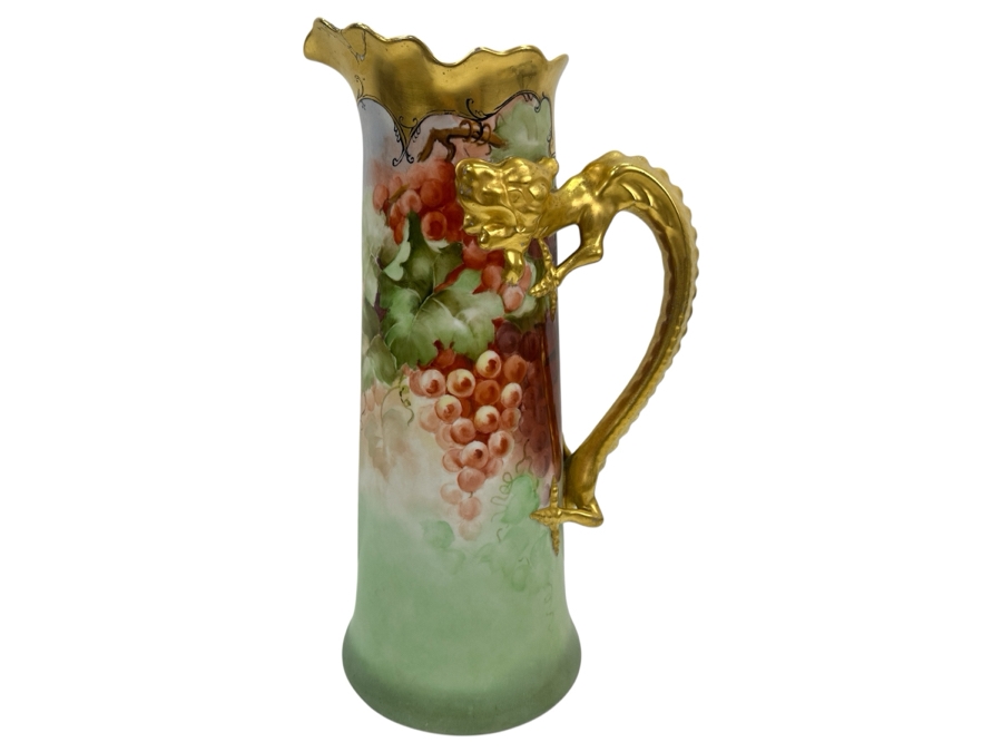 Antique French Jean Pouyat Ruffled Water Pitcher With Dragon Handle 14.5' H See Photos For Repair In Rim Goes with Mugs Item #67632