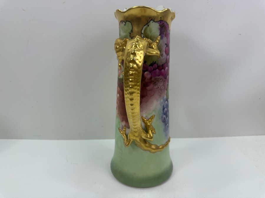 Antique French Jean Pouyat Ruffled Water Pitcher With Dragon Handle 14.5' H See Photos For Repair In Rim Goes with Mugs Item #67632 [Photo 8]