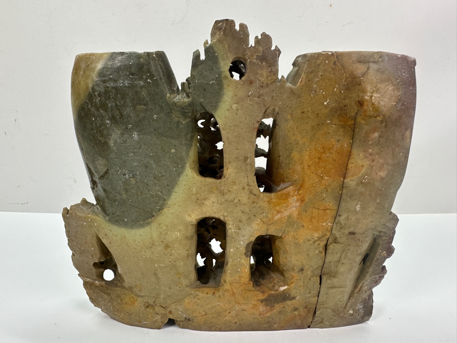 Vintage Chinese Carved Soapstone Double Vase With Dragon Design 9W X 8H [Photo 5]
