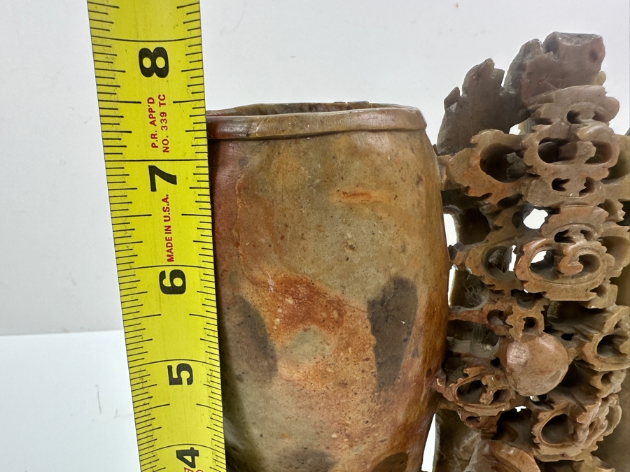 Vintage Chinese Carved Soapstone Double Vase With Dragon Design 9W X 8H [Photo 10]