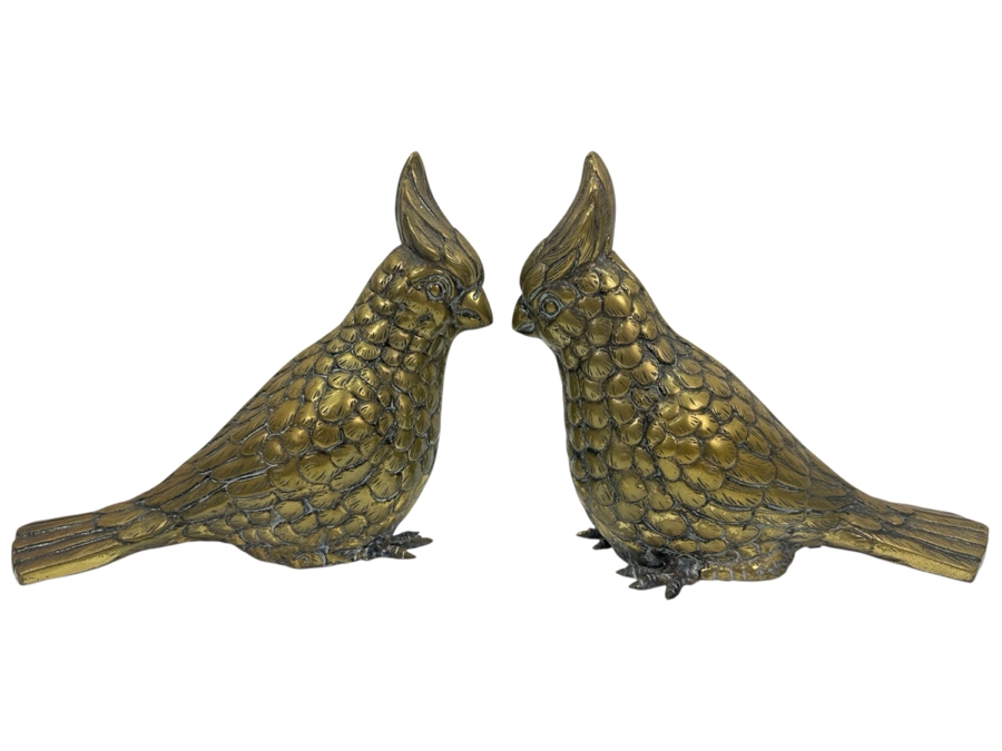 Pair of Vintage Japanese Brass Cockatiel Birds 9.5W X 7.5H