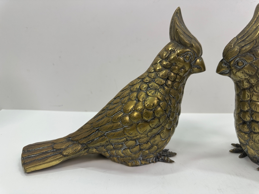 Pair of Vintage Japanese Brass Cockatiel Birds 9.5W X 7.5H [Photo 3]