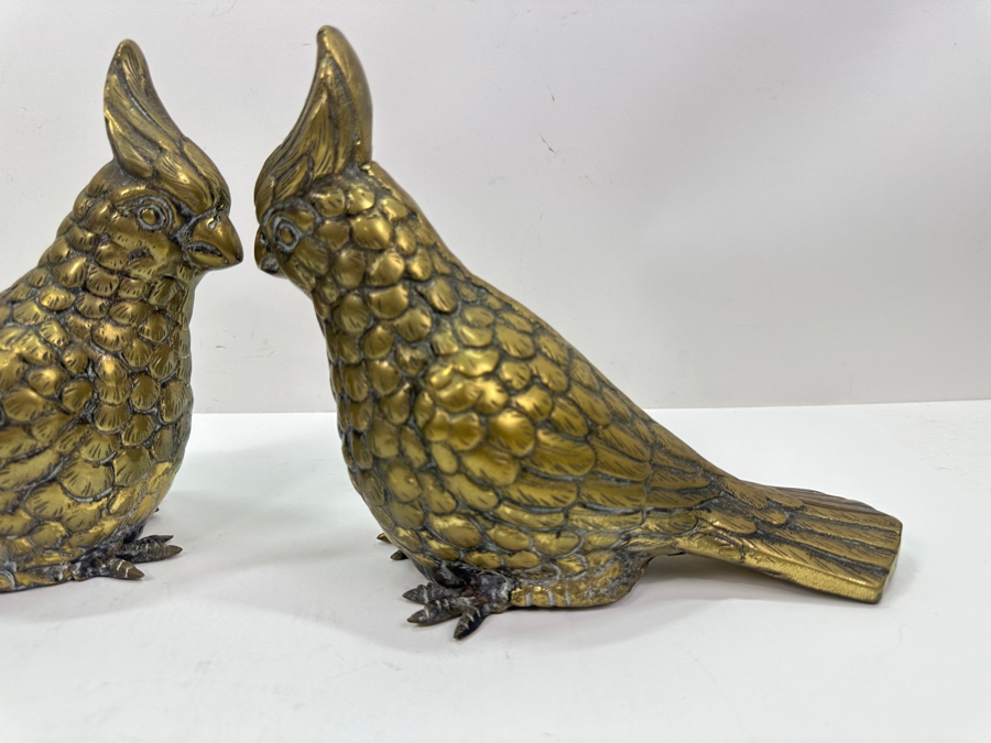 Pair of Vintage Japanese Brass Cockatiel Birds 9.5W X 7.5H [Photo 2]