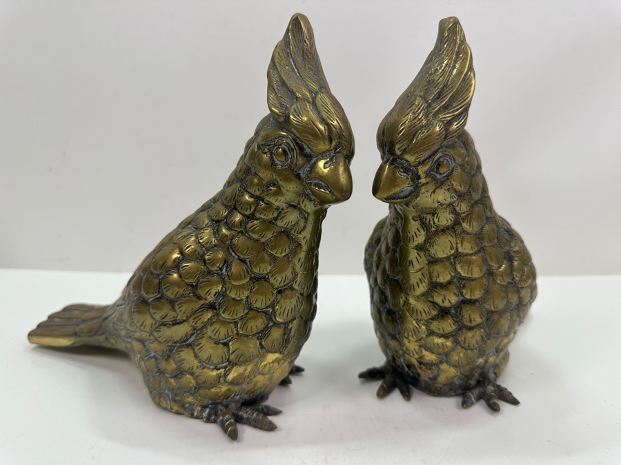 Pair of Vintage Japanese Brass Cockatiel Birds 9.5W X 7.5H [Photo 4]