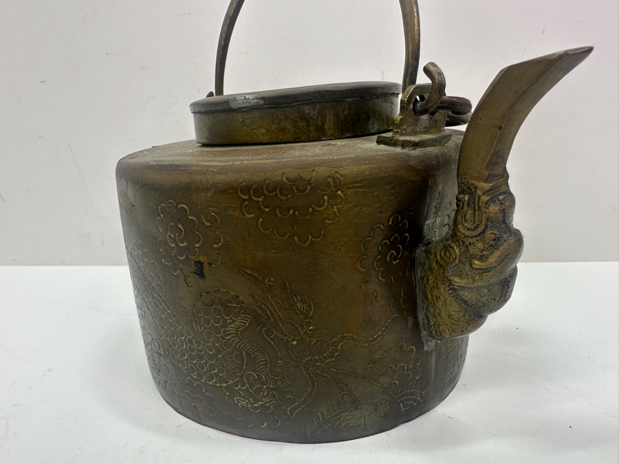 Vintage Chinese Brass Teapot With Dragon Design 6' x 6' [Photo 7]
