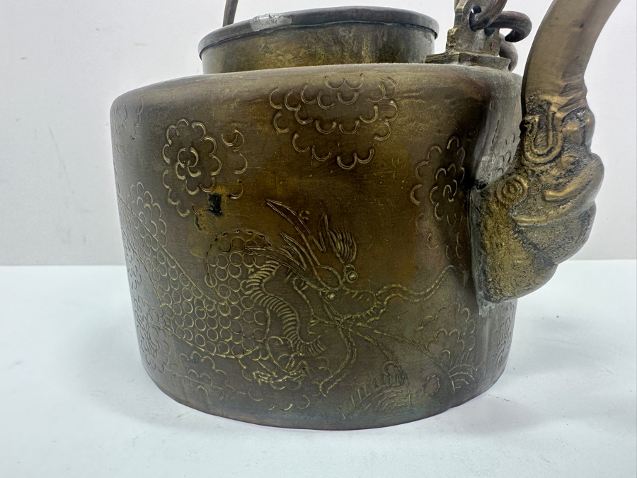 Vintage Chinese Brass Teapot With Dragon Design 6' x 6' [Photo 6]