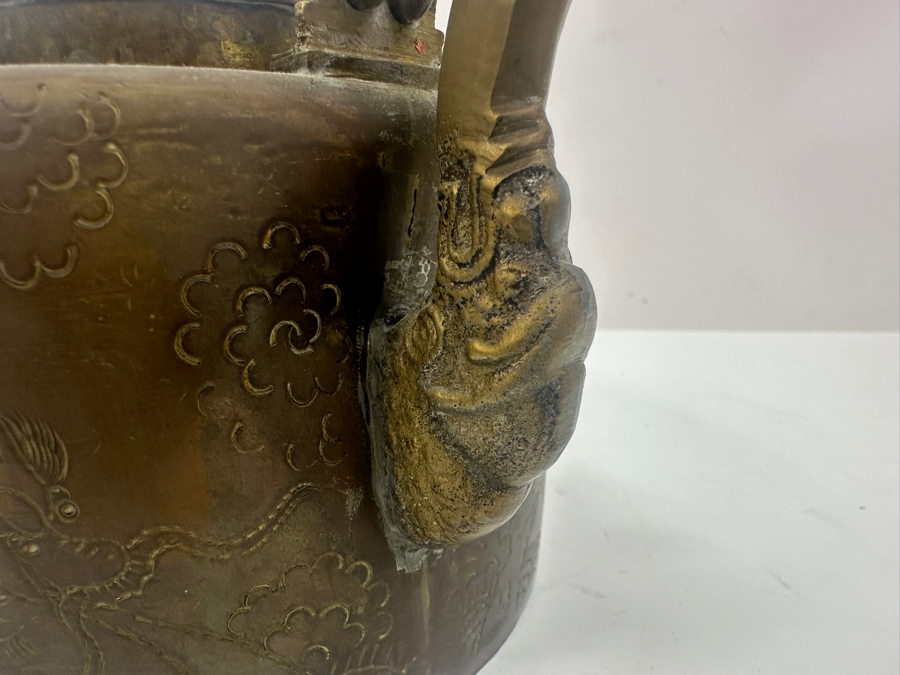 Vintage Chinese Brass Teapot With Dragon Design 6' x 6' [Photo 13]