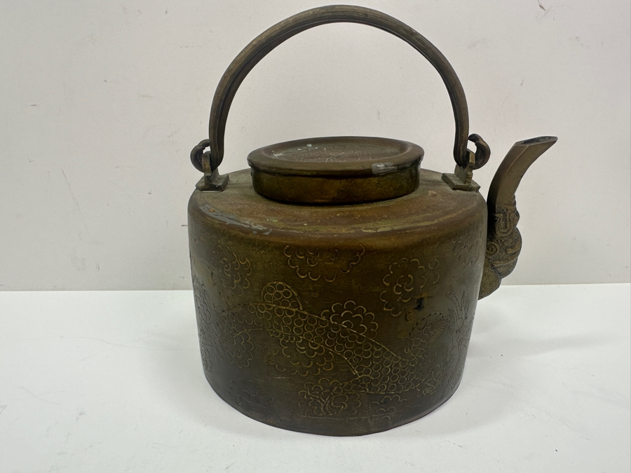 Vintage Chinese Brass Teapot With Dragon Design 6' x 6' [Photo 5]