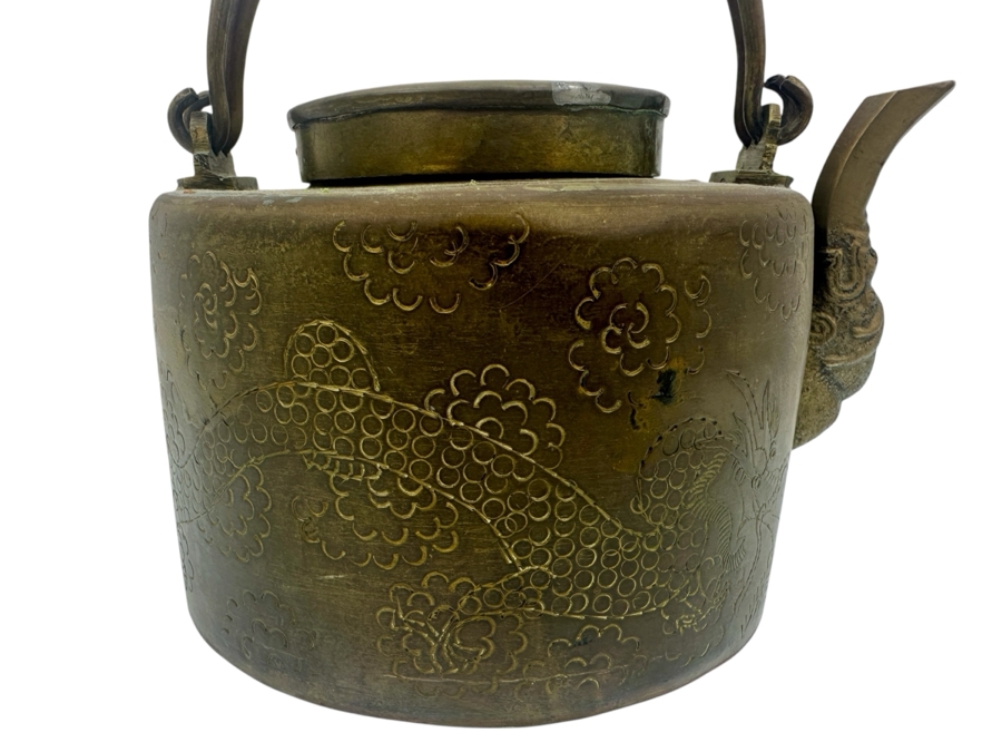 Vintage Chinese Brass Teapot With Dragon Design 6' x 6'