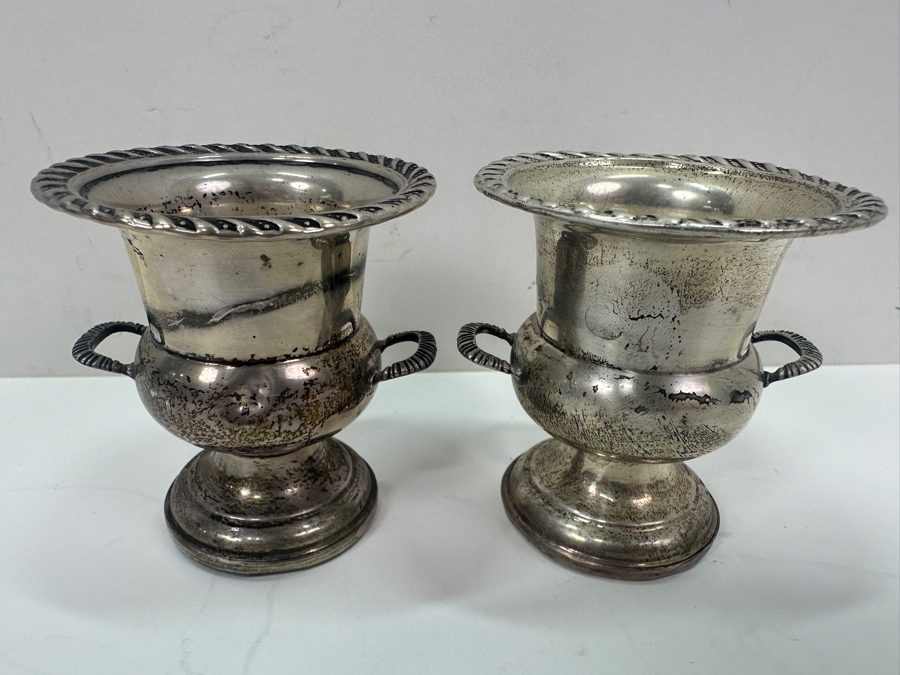 Pair Of Weighted Sterling Silver Trophy Urn Toothpick Holder Cups By Preisner 3'H [Photo 2]
