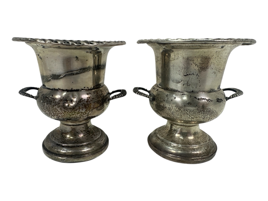 Pair Of Weighted Sterling Silver Trophy Urn Toothpick Holder Cups By Preisner 3'H