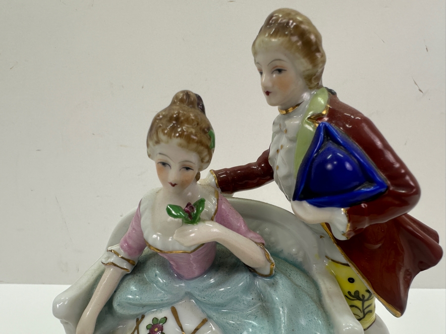 Vintage Hand Painted Porcelian Figurine On Brass Base 6W X 6.5H [Photo 3]