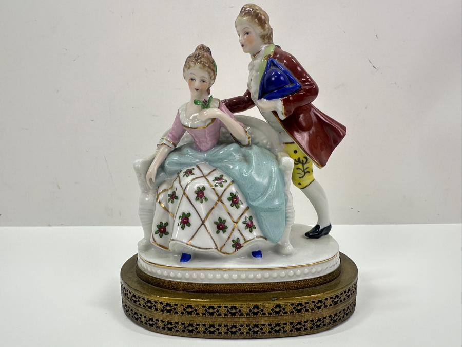 Vintage Hand Painted Porcelian Figurine On Brass Base 6W X 6.5H [Photo 2]